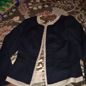 Navy and tan blazer